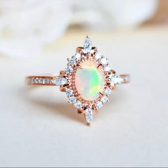 Princess Opal Diamond Sterling Silver Promise Ring - Picture 6 of 6